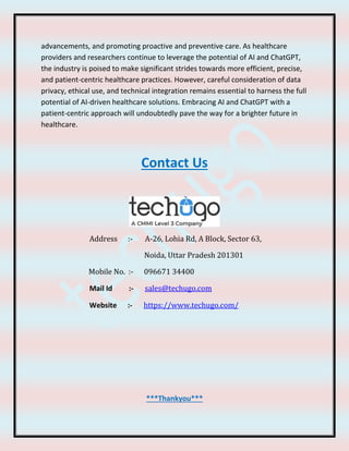 Revolutionizing Healthcare with AI and ChatGPT- Elevating the Game. | PDF