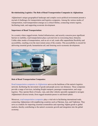 Revolutionizing Logistics_ The Role of Road Transportation Companies in