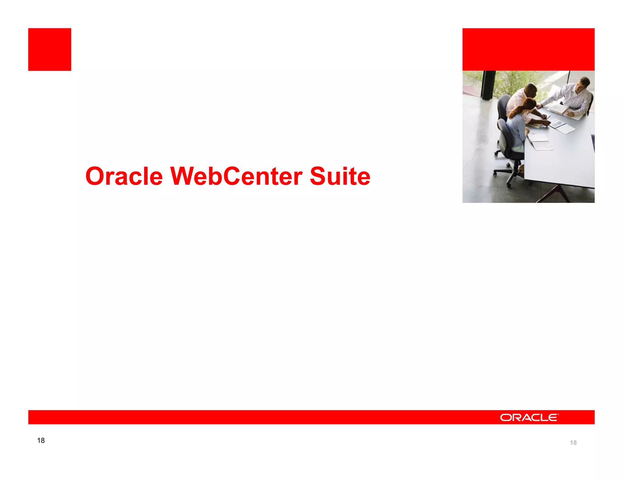 <Insert Picture Here>


     Oracle WebCenter Suite




18                                              18
 