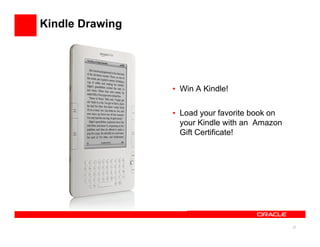Kindle Drawing




                 • Win A Kindle!

                 • Load your favorite book on
                   your Kindle with an Amazon
                   Gift Certificate!




                                                27
 