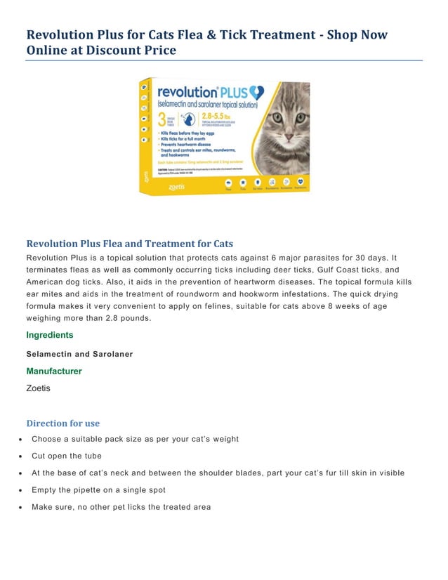 Revolution Plus for Cats Flea & Tick Treatment Shop Now Online at Discount Price.pdf