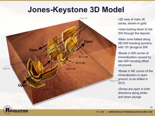 Summary of Champion Hills
•   Multiple discoveries made within first
    season of exploration
•   Expected resource in 2012 with a
    target of one million ounces gold
•   Significant land package with multiple
    untested and unexplored targets
    remaining
•   Existing targets remain open for
    expansion in all directions and
    untested at depth
•   Revolution continues to expand its
    acreage package and advance
    exploration initiatives




                                             19
 
