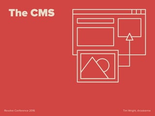 Tim Wright, @csskarmaRevolve Conference 2016
The CMS
 