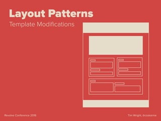 Tim Wright, @csskarmaRevolve Conference 2016
Layout Patterns
Template Modiﬁcations
 