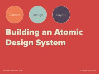 Tim Wright, @csskarmaRevolve Conference 2016
Building an Atomic
Design System
Content Design Layout
 