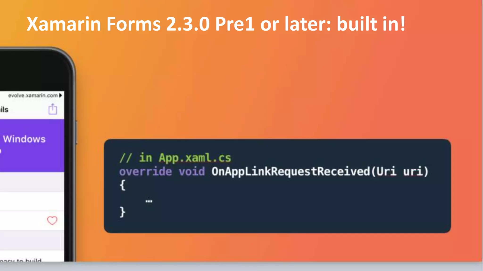 Xamarin Forms 2.3.0 Pre1 or later: built in!
 