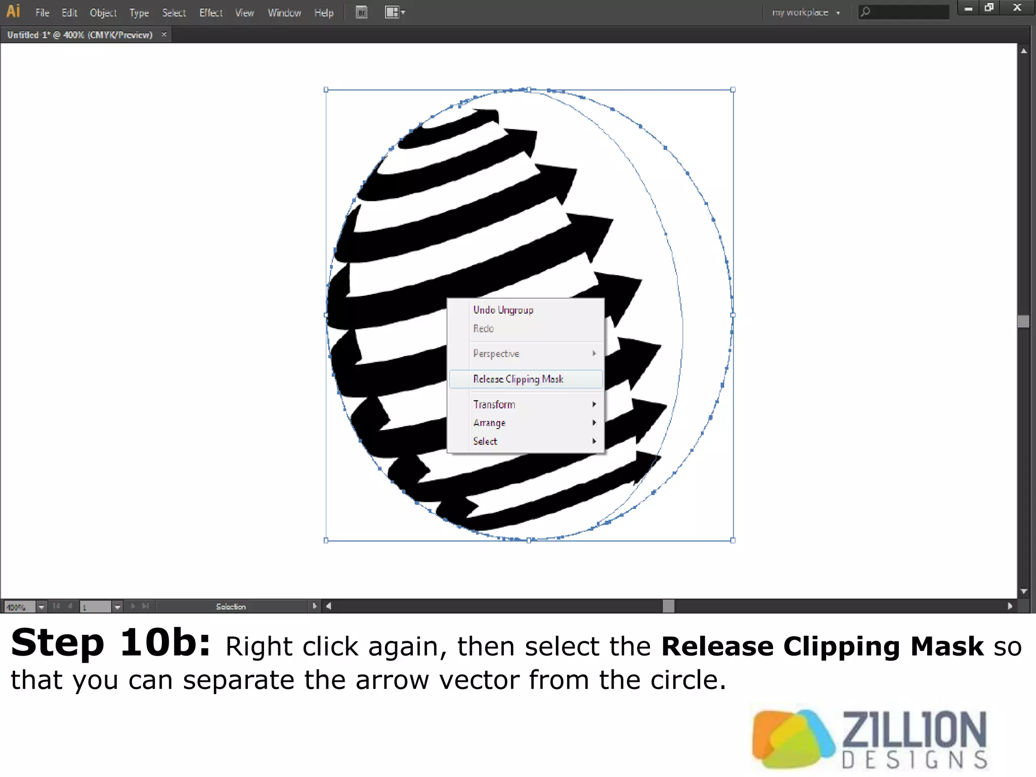 Step 10b: Right click again, then select the Release Clipping Mask so
that you can separate the arrow vector from the circle.
 