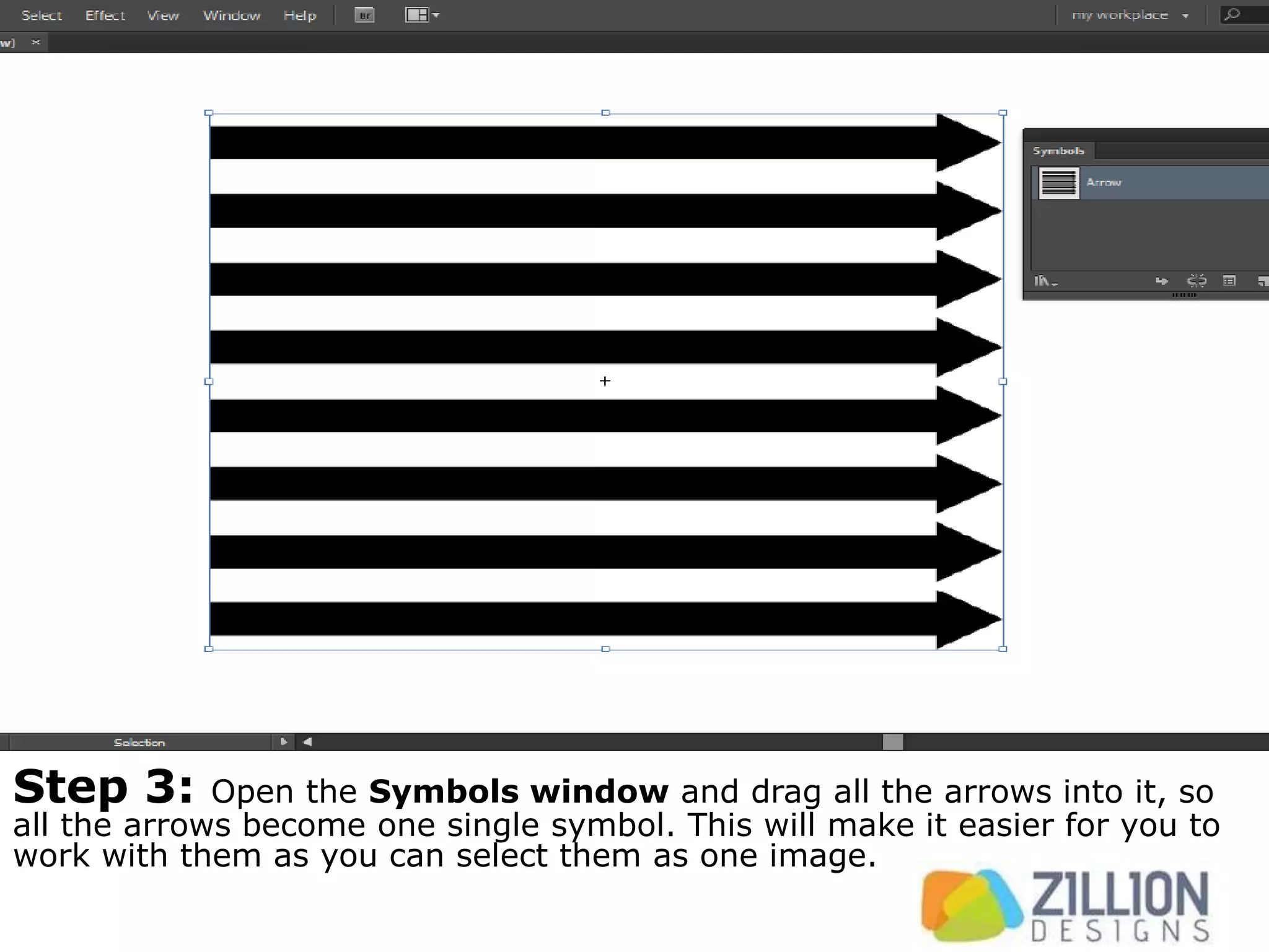 Step 3: Open the Symbols window and drag all the arrows into it, so
all the arrows become one single symbol. This will make it easier for you to
work with them as you can select them as one image.
 