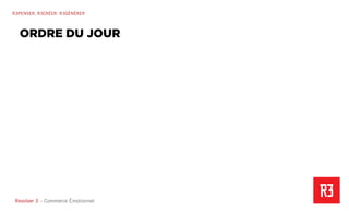 Revolver 3 - Creative.Interactive.Revolver 3 – Commerce Émotionnel
R3PENSER. R3CRÉER. R3GÉNÉRER
ORDRE DU JOUR
 