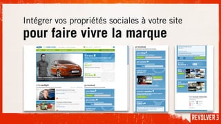 Intégrer vos propriétés sociales à votre site
pour faire vivre la marque
 