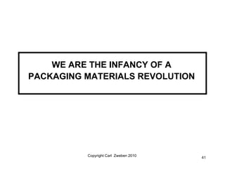 WE ARE THE INFANCY OF A
PACKAGING MATERIALS REVOLUTION




          Copyright Carl Zweben 2010   41
 