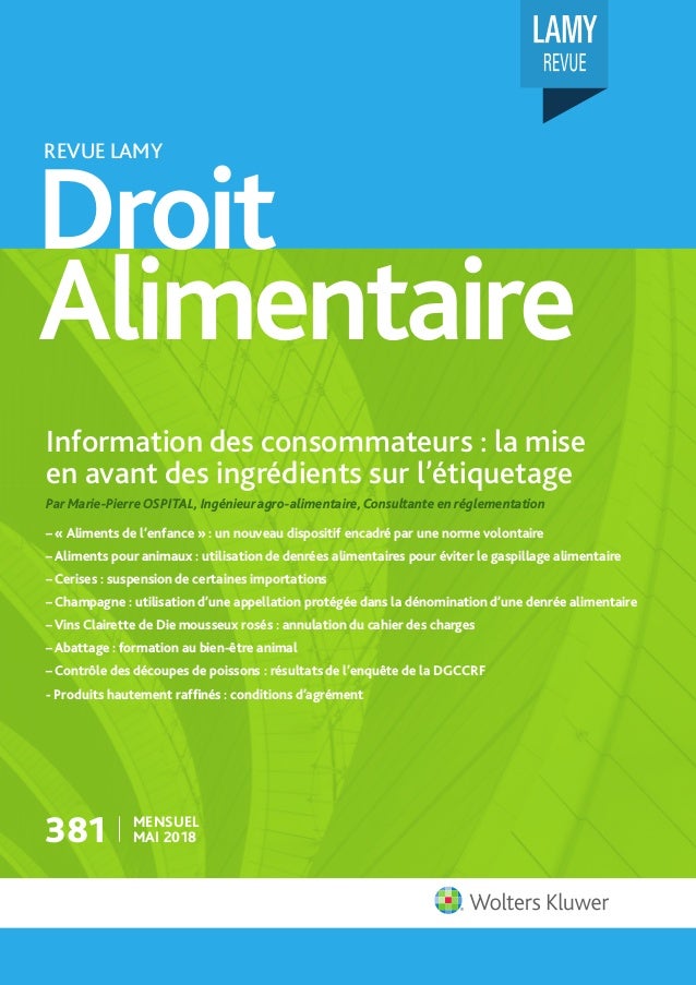 Extrait De La Revue Lamy Droit Alimentaire - 