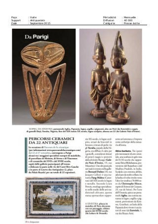 Pays : Italie Périodicité : Mensuelle
Support : Antiquariato Diffusion : 40 000
Date : Septembre 2015 Catégorie : Presse écrite
 