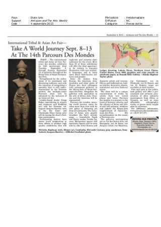 Pays : Italie Périodicité : Mensuelle
Support : Antiquariato Diffusion : 40 000
Date : Septembre 2015 Catégorie : Presse écrite
 