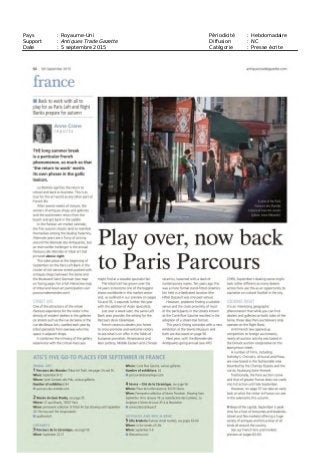 Pays : Etats-Unis Périodicité : Hebdomadaire
Support : Antiques and The Arts Weekly Diffusion : NC
Date : 4 septembre 2015 Catégorie : Presse écrite
 