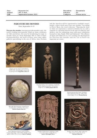 Pays : Etats-Unis Périodicité : Mensuelle
Support : Art + Auction Diffusion : NC
Date : Septembre 2015 Catégorie : Presse écrite
 