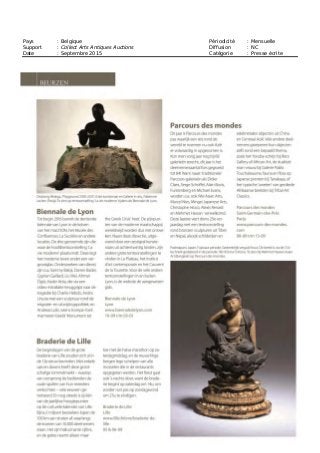 Pays : Belgique Périodicité : Mensuelle
Support : Collect Arts Antiques Auctions Diffusion : NC
Date : Septembre 2015 Catégorie : Presse écrite
 