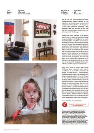 Pays : Belgique Périodicité : Mensuelle
Support : L’Eventail Diffusion : NC
Date : Septembre 2015 Catégorie : Presse écrite
 