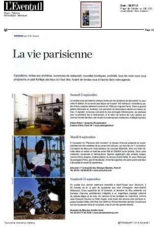 Pays : Belgique Périodicité : Mensuelle
Support : L’Eventail Diffusion : NC
Date : Septembre 2015 Catégorie : Presse écrite
 