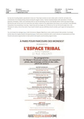 Pays : Belgique Périodicité : En Continu
Support : Brunoclaessens.com Diffusion : NC
Date : 7 septembre 2015 Catégorie : Internet
 