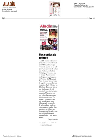 Date : SEPT 15
Pays : France
Périodicité : Mensuel
Page de l'article : p.50-57
Journaliste : Daniel Cagnolati
Page 1/8
TRIBALART 9117994400509Tous droits réservés à l'éditeur
Dossier /Les arts tribaux
Conçus pour s'approprier les bonnes grâces des ancêtres ou des
divinités, les arts tribaux ont conquis un public bien actuel La magie
opère pour ceux qui savent entendre Le message A l'occasion
du Parcours des mondes qui se tient ce mois-ci à Paris,
apprenons a mieux connaître les objets venus du Congo
aux plaines de l'Amérique dont le point commun est
>TEXTE DANIELCAGNOLATI
Del'esprit
decollection
^-Bouclier de
guerrier en
bois Kalimantan
Indonesie Le
motif central
représente un
visage monstrueux
cense effrayer
(adversaire Chez
Serge Le Guennan
vant on était bien
entre nous nous les
passionnes dart tribal nous confie
Serge Le Guennan un important
marchand pinsien specialiste depuis
40 ans qui a bourlingue sur toute la
planete Depuis peu, les acheteurs
à art contemporain et moderne ont
débarque sur notre marche et ont
fait monter lei, prix Ils ont suivi
cette vague qui oila une quinzaine
d annees a fut émerger les arts tribaux
au grand jour Les prix explosent
En novembre 2014 Sothcb s New
ork décrochait le record du monde
avec une statue feminine Deble
Senoufo (Cote divoire) partie a
10 9 millions d euros Le 9 juillet
201S Christies Londres prenait la
deuxieme place avec un porte fleche
I uba (Republique démocratique du
Congo vers 1880) adjuge 8 S millions
d euros Eii]uin2015 Sotheby s Paris
dépassait en une soiree un total de
10 millions d euros darts tribaux
vendus ll existe évidemment des
lots beaucoup plus abordables maîs
I existence même d un haut dt game
montre que ce marche est structure
verticalement hiérarchise
Maîs qu est ce donc que les arts
tribaux 7
Souvenons nous des diffi
cultes qui contin lient i h ps>cha
nalvse collective pour trouver un
nom au musee du quai Branlv i
Paris <En I rance une tendance au
politiquement correct fait qu on a
parfois du mal a nommer les choses
relevé Serge Le Gnennan Dans les
annees 1930 on parlait <d art nègre»
Ensuite on a dit art primitif puis
«arts premiers» L expression art
tribal (tribal art en mglais I s impose
a I international Elle est plus précise
d un point cle vue historique et
anthropologique puisqu elle desi
gnc des objets de societes non
étatiques Serge Ic Guennan voit I art
tribal comme I ensemble des objets
produits plr des groupes humains
animistes e est a dire qui croient en
la presence de forces dcs esprits en
toutes choses dans un arbre une
riviere une montagne Quand ces
peuples produisent un objet dart e est
pour s approprier les bonnes grâces
d un monde nnisible on pratiquer le
culte dcs ancêtres, Aucun objet ii est
purement decoratif pour eux > La
dem irene n i donc pas une origine
esthetique au sens occidental du mot
Ce sont donc dcs objets cultuels maîs
culturels aussi ll y a fatalement un
sens artistique car des gens sont dédies
a la conception Le forgeron africain
est capable de choses extraordinaires
G est un etre inspire un artiste donc
maîs toujours avec une dimension
magique Même si I fncam n utilise
pas le terme d art pour ses propres
productions ancestrales, // fam
quand même comme nous
 