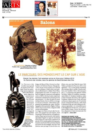Date : SEPT 15
Pays : France
Périodicité : Mensuel
Page de l'article : p.50-57
Journaliste : Daniel Cagnolati
Page 6/8
TRIBALART 9117994400509Tous droits réservés à l'éditeur
 