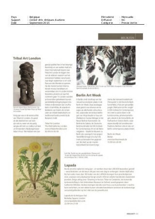 Pays : Belgique Périodicité : Mensuelle
Support : Collect Arts Antiques Auctions Diffusion : NC
Date : Septembre 2015 Catégorie : Presse écrite
 