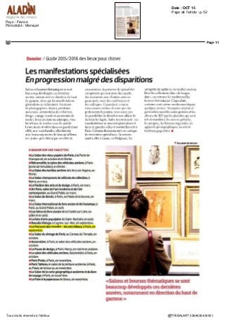 Date : 25 SEPT 15
Pays : France
Périodicité : Hebdomadaire
OJD : 25019
Page de l'article : p.86
Page 1/1
TRIBALART 9514235400524Tous droits réservés à l'éditeur
EN VENTE EN RÉGIONS
Lin rare ensemble de tableaux dessins
sculptures objets d art et autres
souvenirs d Emmanuel Frémiet (1824
1910) sera d sperse ors de la vente du
samedi 26 septembre a Montluçon
organisée par I etude Sy v e Pagot SW
On trouvera aussi b en une aquarelle
a sujet d Hommt. debout a la canne
estimée 3 000/4 DOO € qu une Souris
a I huitre en bronze a 200'300 €
Sans oublier cette encre de Chine
accompagnée d un texte calligraphie a
200/300 € (36 x 27 cm) sur le thème
de id Statue de Jean! e d Arc I un des
monuments les plus célèbres de I artiste
aujourd hui place des Pyramides a Paris
commande de Etat français de 1899
tournes d amarante (3 000/4DOO €) La menuiserie ne
sera pas en reste grace a deux paires de fauteuils
d epoque Louis XV a dossier plat en noyer moulure et
sculpte de fleurettes et feuillages sur le haut de celui
ci attribuesa Pierre Nogaret (3 000/4 DOO€ la pa re)
Des autres spécialités nous retiendrons notamment
une partie de service de table en porcelaine tendre de
Sevres du XVIII' a decor de jetés de bouquets de
fleurs et rehauts d or estimée dans son ensemble a
I5 000/20 DOO € maîs vendue par petits lots Sans
oublier La Repasseuse vue par le peintre liégeois
Leonard de France (2 000/3 DOO €) et un miroir
d époque Régence (même estimation)
BORDEAUX
Jean Dit Cazaux & Associes Sahuquet RoyereSW
M Betis
288 numeros composent ce catalogue de I vres
anciens et modernes émanant en partie de la bibl o
theque Lamoignon Les estimations iront de 40 a
4 500 € et concerneront de vénérables volumes
des ouvrages des XIX" et XX' siècles maîs aussi sur
les thèmes du voyage du régionalisme de la chasse
et de I equitation Parmi les mieux cotes figureront
le volume des Etudes prises dans le bas peuple ou
les Cris de Paris par Bouchardon publ e a Paris entre
I 737 et 1746 comportant e premier tirage des
soixante planches gravées par le comte de Caylus
d apres I auteur dont de belles illustrations sur le
thème des petits metiers à Paris au début du XVIIIe
(2 000/2 500 €) maîs aussi le grand in folio de la
Presentation des fetes donnees par la ville de Stras
bourg pour la convalescence du Roi à I armee et
pendant le séjour de Sa Majesté en cette ville imprime
en 1745 par Laurent Aubert rel e en maroquin
rouge aux armes de Franceet au chiffre de Louis XV
epoque Padeloup (4 000'4 500 €) Sans oublier la
Methode et invention nouvelle de dresser les chevaux
de W Iliam Cavendish duc de Newcastle publiée a
Londres en 1737 par Brmdley et agrémentée de
quarante deux planches sur double page gravées
sur cuivre d apres Van Diepenbeke (3 000/4 000 €)
CHARMILLE MEZIERES
Ardennes Encheres SW M Majewski
A la su te de la dispersion de la bibliotheque de la
famille D a La Grandville dans les Ardennes
se tiendra a partir de 14 h une vente de livres anciens
et d archives La p upart de ces ouvrages portant sur
les thèmes de histoire de la litterature des illustres
modernes du régionalisme ou de I enfantina seront
accompagnes d estimations de quèlques dizaines
d euros Se dist ngueront par exemple cinq cents
fascicules du Journal de Mickey évalues ensemble
a 300/500 € ou encore I in fol o de Beaunn relatant
I Histoire de la campagne de monsieur le prince
de Conde en Flandres en 1674 ed tion par s enne
de 1774 (600/800 €)
CHARTRES
Galerie de Chartres SW
Un nouveau rendez vous attend les collectionneurs
depoupeesanciennes Premierepartiea lOhavecdes
jeux peluches cartes postales poupées en celluloïd
poupées a bouche ouverte et mobi ler Reprise a 14 h
avecdelavaisselle desobjets miniatures desmignon
nettes des petites poupées maîs aussi des modeles
de curios te et de caractère Fermeront la marche les
tres convoitées poupées a bouche fermee et bouche
ouverte au rang desquelles un rav ssant bebe Bru
breveté a tete pivotante et buste en biscuit presse
ta Ile 2 bouchefermee(12000/18000€ voir encadre
page 85) et un bebe Émile Jumeau a tete en biscuit
presse marquée en creux <9 EJ > bouche fermee et
yeuxensulfurebleus(6000/8DOO€) Parmilesautres
grandes maisons au programme nous retiendrons un
bebe Schmitt a tete en biscuit presse marquée
6SGH > avecIecussonauxdeuxmarteaux a bouche
fermee et yeux fixes en email a rayons bleus
(5 000/7DOO€) maîsaussi unautomatede la maison
Lambert la <Jeune fille a I œuf possédant une tete
Jumeau a bouche fermee de taille4 et aux miettes de
sulfure marron (3 500/5 000 €) Signalons enfin au
rayon des accessoires une exceptonnelle malle
et quetee Au Nain Bleu > contenant une poupée et
son trousseau dans un etat de fraicheur rarissime et
présentescommeaIorigine(2500/4DOO€)
CHINON
Salle des ventes de Chinon SW M Njiensi
Voyage garanti lors de cet apres midi Cap sur
lOceanie pourcommencer au travers d un rare coffre
bataktoba/Tomtung provenant de Sumatra en boisa
profonde patine et arborant un beau decor stylise
(8 000 €) ou encore deux statues a planter kanak, de
Nouvelle Caledonie representant un homme et une
femmedeboutsurun piquet de 138cmdehauteuret
provenant d une collection privee créée dans les
annees 1920 (6 000/8 000 €) Direction I Afrique
ensuite pour y trouver une figure de gardien reliquaire
de la riviere Ngounie dans la region du Haut Ogooue
au Gabon en bois pigments raphia perles de verre
bleues et rouges ainsi que cordelettes issue d une
colection partculiereaméricaine S Ifaudraenvisager
8 000/10 DOO € pour I emporter 4 000/6 000 € seront
demandes d une statue de mere a I enfant kongo en
bois et pigments polychromes de la premiere moitié
du XX siecle Celle-là provient d une collection touran
gelle et a ete présentée lors du Salon international des
arts premiers a Paris en 2013 Derniere etape en
Amerique en compagnie de plusieurs poupées
kachmas dont un rare modele aya hopi d Arizona
date d avant 1940 Présentant sur son masque le
symbole décorant les hochets de la Fete du haricot
(Powarmj) évoquant le cheminement des Hopis vers
le centre de I univers (Tawasanam) celle e devrait
vous en coûter 3 500/4 000 €
COMPIÈGNE
Hôtel des ventes de Compiegne SW Nf bouillon
Cabinet Mely et Mure
Joaillerie et œnolog e se partageront le menu de cet
apres midi Les bijoux anciens et modernes s impo
seront par leur nombre et leur qualite A leur tete
 