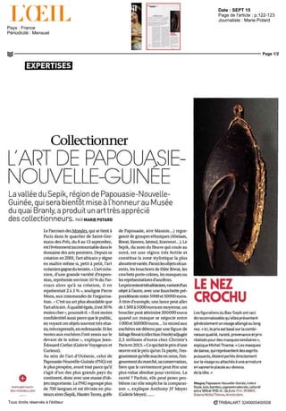 Date : SEPT 15
Pays : France
Périodicité : Mensuel
OJD : 55895
Page de l'article : p.136
Page 1/1
TRIBALART 1823594400501Tous droits réservés à l'éditeur
MRCHE Les foires à venir
OBEYROUTH, BEIRUT ART PAIR DU 17 AU 20 SEPTEMBRE AU CŒUR DE LORIENT EXACTEMENT
Nee y a cinq ans la Beirut Art Fa r s est construit une solide réputation autour de
scènes artistiques s étendant du Maroc a I Indones e (ou ME NA SA pour Middle
East North Africa South & South East Asia) Line cinquantaine d exposants dont
une douze ne de Libanais composent cette 6e
edition On compte 20 nouveaux
partcipants internationaux dont Kappatos Gallery (Athenes) qui montre plusieurs
videos de Marina Abramovic au sem du parcours V rtual/Reality consacre aux
arts numenques La galerie parisienne Manila Bretesche expose sept artistes issus
Beinrt International
Exhibition
& lasure Center
wwwmansartfaircom
MEHDIMEDDACI
Le Radeau (IS, II)
2013 video HD
(diptyque) 3031 (x2)
ed de 5 + 2EA
Galène Odile
Ouizeman Pans
12DOO €
du Maghreo Yamou Farah Khelil MoumrGoun Sofia Hihat AbdelknmTaj outi
Gallia Dalleas Bouzar et un focus sur le travail du photographe Bruno Hadjih portant
sur les mutations des societes musulmanes Pour sa premiere participation Odile
Ouizeman presente en solo show les travaux video et photo de Mehdi Meddaci
notamment sa serie Les yeux tournent autour du soleil dont plusieurs p eces sont
entrées dans les collections du Centre national des arts plastques (Cnap) etde la
fondation d entreprise Neuflize V e
PARIS PARCOURS DES MONDES,
DU 8 AU 13 SEPTEMBRE
FOCUS SUR LES ARTS ASIATIQUES
Plebiscite par les collectionneurs du monde entier comme le plus
important evenement d art tribal le Parcours des mondes rempile pour
une 14e
edition au cœur de Saint Germain des Pres avec 84 ga eres
dont la mo tie étrangère Si le Parcours est domine par les arts africa ns
il reste représentatif de la richesse des arts océaniens maîs est mo ns
profus pour les arts des Amériques ll nclut aussi a chaque fois quèlques
exposants en arts as atiques La grande nouveaute cette annee est
la creation d un itinéraire qu leur est dedie autour de 20 marchands
spec alises Un parcours dans le Parcours «Cette ouverture vers I Asie
est une evolution naturelle repondant a un intérêt croissant des
collectionneurs et des marchands qui organisent de plus en plus
d expositions sur la Chine le Japon le Nepal leTibet ou I Indones e
rapporte Pierre Moos directeur du Parcours Parm les marchands
de premier plan dans ce doma ne le Londonien Gregg Baker spécialise
dans I art et les paravents japonais les Parisiens Jacques Barrere
avec une selection de sculptures khmeres et du Gandhara etTanakaya
avec une exposition d estampesjaponaises des XIXe
et XXe
s ecles par
Hiroshige Zeshm Kyosai et Koson sur le thème des fleurs des o seaux
des paysages et de la lune Dédiée aux arts du Japon ancien et
contemporain a galerie parisienne Mmgei expose des oeuvres marquées
par la purete et I humilité du zen a I instar de peintures zenga
d ustensiles pour la cérémonie du the d objets de lettres bunj n ou
encore de vanneries de bambou pour I ikebana d une telle finesse
qu elles nécessitent de longs mois d execution
Quartier Saint Germain-dés Pres www parcours-dés mondes com
LONDRES START ART DU 10 AU 13 SEPTEMBRE
PLACE AUX JEUNES!
PARK KVUNG RYUL
A Utile Bmj
 2011 huile sur toile
I 80 x 100 cm
BaikArtGallery
4000 €
Lance I an dernier StartArt Fa r est un toutjeune salon londonien voue aux artistes
contemporains émergents exposes dans I espace museal de la Saatchi Gallery par
47 jeunes galènes européennes amencames et asiatiques Une plateforme tres excitante
pour les collectionneurs conservateurs et critiques d art en quête de decouvertes
Et aussi I occasion d ache er des oeuvres a pnx abordables avant que le marche s emballe
Cette annee la dynamique jeune scene asiatique est rn se en exergue notamment
avec la Smgapounenne Sarah Choc Jmg (A I gallery Londres) le Chinois Vay Hy (Chnstme
Park Gallery Londres) la Sud Coréenne Park Kyung Ryul (Ba kArtGallery LosAngeles)
et son compatnote Koo Sung Soo (L153 Art Company Seoul)
Saatchi Gallery (Ong s Road Chefcea www startartfair com
 