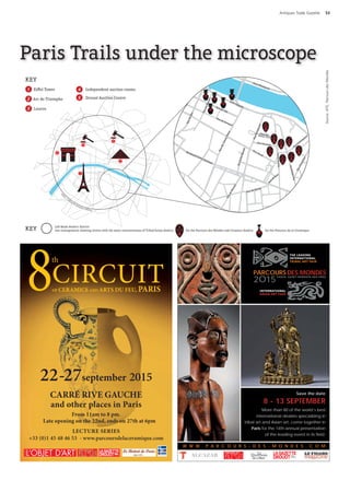 Date : 04/05 SEPT 15
Pays : France
Périodicité : Hebdomadaire
OJD : 408389
Page de l'article : p.88-89
Journaliste : Laurence Mouill-
efarine
Page 1/2
TRIBALART 8793705400504Tous droits réservés à l'éditeur
QUARTIERS LIBRES >
Evénement :
pour sa 14e
édi-
tion, le célèbre
Saloninterna-
tional des arts
premiers,
Parcours des
mondes, s'ouvre
aux arts classi-
ques d'Asie
A dècouvrir dès
la semaine pro-
chaine, à Pans.
R E N D E Z V O U S
QUE D'ARTS, QUE D'ARTS !
L
e Parcours des mondes mente son
nom Jusque-la, lèvenement, qui
anime le quartier de Samt-Germam-
des Pres chaque mois de
septembre, réunissait des marchands darts
premiers Afrique, Amerique Oceame
Or surprise ' il accueille cet automne
20 spécialistes des arts classiques d'Asie,
soit un quart des exposants Lesquels
apportent de Grande Bretagne, des Etats-
unis et même de Thailande paravents
japonais, tabatières chinoises sculptures
bouddhiques, armures de samourais
Les habitues du Parcours qui traversent la
planete pour dénicher des œuvres tribales ne
vont-ils pas être déroutes ' « Aucunement '
L'art est universel », plaide Pierre Moos
president de la manifestation qui lui-même
collectionneur passionne de statues du
Gabon et de masques des îles Tahar
(Nouvelle-Irlande), a pu se laisser tenter par
une sculpture indienne Et rappelle
« Lannee derniere, nous avions invite trois
antiquaires représentant I Inde, le Nepal,
le Tibet Ils ont cartonne ' »
Frederic Rond, jeune et enthousiaste
proprietaire de la galene Indian Heritage
a Paris, abonde dans son sens « C'est un
amateur d'art africain qui a emporte la figure
népalaise que je présentais en vitrine
rue Mazarine il s agissait d'une divinité
protectrice en bois stylisée, Brodee par les
moussons datant du XVIIIe
siecle D'aucuns
pensaient quelle provenait de Bornéo
Lacquereur fut surpris par le prix de la piece
compare aux cotes élevées de la statuaire
En haut paravent du Japon XVII* siecle
(Gregg Baker) et ci-contre buste
dc Bouddha dynastie Thakuri Nepal,
vers XII* siecle (Indian Heritage)
 