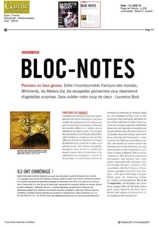 Retombées presse 2015
Supports Dates Diffusion
Contact Presse
Julie Lécuyer & Lara Fatimi
16 rue des Saints-Pères 75007 Paris - France
T. +33 1 42 60 70 10 - www.colonnes.com - contact@colonnes.com
CITATIONS A L’ANNEE (SUITE)
Le Journal des Arts 29 mars/7 avril 19 400
fr.artmediaagency.com 29 mars NC
Beaux Arts Magazine Avril 57 686
Collect Arts Antiques Auctions Avril NC
(Belgique)
Le Journal des Arts 5/18 juin 19 400
Le Quotidien de l’Art 10 juin 35 000
Fr.news.yahoo.com 18 juin NC
Lemonde.fr 18 juin NC
Le Journal des Arts 19 juin/2 juillet 19 400
AMA Newsletter 30 juillet NC
Telegraph.co.uk (UK) 10 août NC
Collect Arts Antiques Auctions Septembre NC
(Belgique)
Collect Arts Antiques Auctions Septembre NC
(Belgique)
Le Quotidien de l’Art 14 septembre 35 000
La Gazette Drouot 25 septembre NC
Aladin Octobre NC
Le Journal des Arts 2/15 octobre 19 400
La Gazette Drouot 30 octobre 25 019
Notre 6e
Octobre NC
 