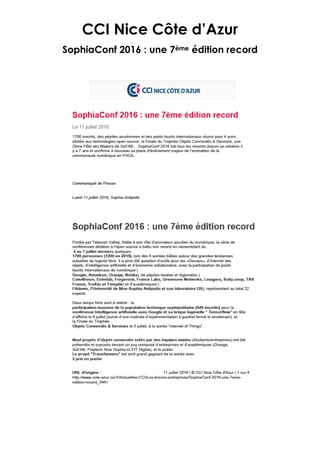 CCI Nice Côte d’Azur
SophiaConf 2016 : une 7ème édition record
 