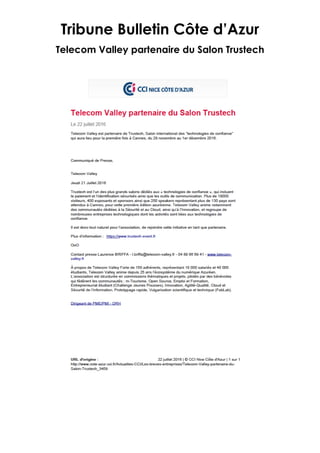 Tribune Bulletin Côte d’Azur
Telecom Valley partenaire du Salon Trustech
 