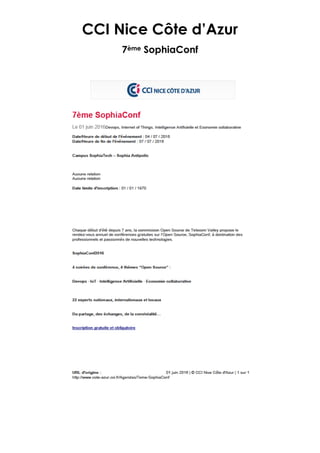 CCI Nice Côte d’Azur
7ème SophiaConf
 