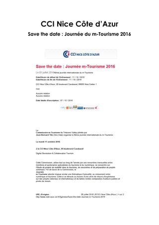 CCI Nice Côte d’Azur
Save the date : Journée du m-Tourisme 2016
 