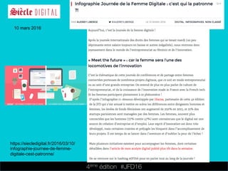 4ème édition 














#JFD16
10 mars 2016
https://siecledigital.fr/2016/03/10/
infographie-journee-de-femme-
digitale-cest-patronne/
 
