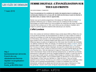 4ème édition 














#JFD16
7 mars 2016
http://
lesclesdedemain.lemonde.
fr/point-de-vue-
clesdedemain/femme-
digitale-l-evangelisation-
sur-tous-les-
fronts_a-96-5554.html
 