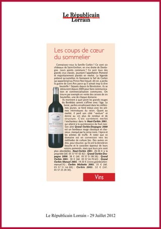Le Républicain Lorrain - 29 Juillet 2012
 