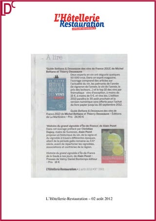 L’Hôtellerie-Restauration – 02 août 2012
 