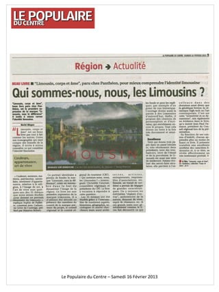 Le	
  Populaire	
  du	
  Centre	
  –	
  Samedi	
  16	
  Février	
  2013	
  
 