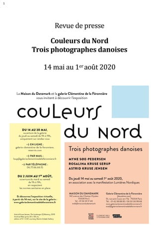 1
Revue de presse
Couleurs du Nord
Trois photographes danoises
14 mai au 1er aout 2020
 