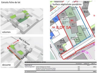 Extraits fiche de lot
volumes
desserte
Surface végétalisée pondérée
 