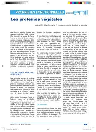 REVUE DES ENIL N° 352 / 06 - 2020 19
PROPRIÉTÉS FONCTIONNELLES
Les protéines végétales
Hélène BEGUET et Bruno VOLLE, Charg...