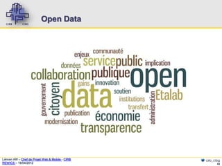 Open Data




Lahcen Afif – Chef de Projet Web & Mobile - CIRB   cirb_cibg
REWICS – 18/04/2012                                       43
 