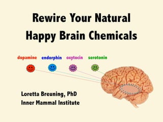 Rewire Your Natural 
Happy Brain Chemicals
Loretta Breuning, PhD
Inner Mammal Institute
dopamine endorphin oxytocin serotonin
 