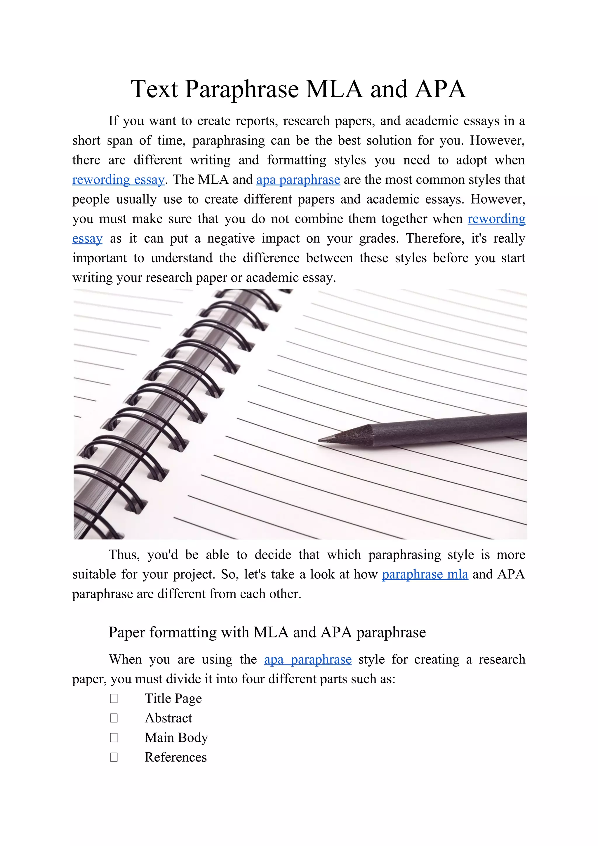 Text paraphrase MLA and APA | PDF