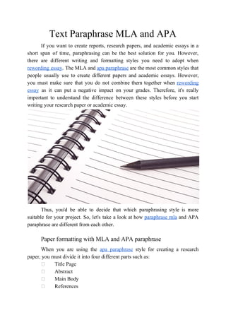 Text paraphrase MLA and APA | PDF