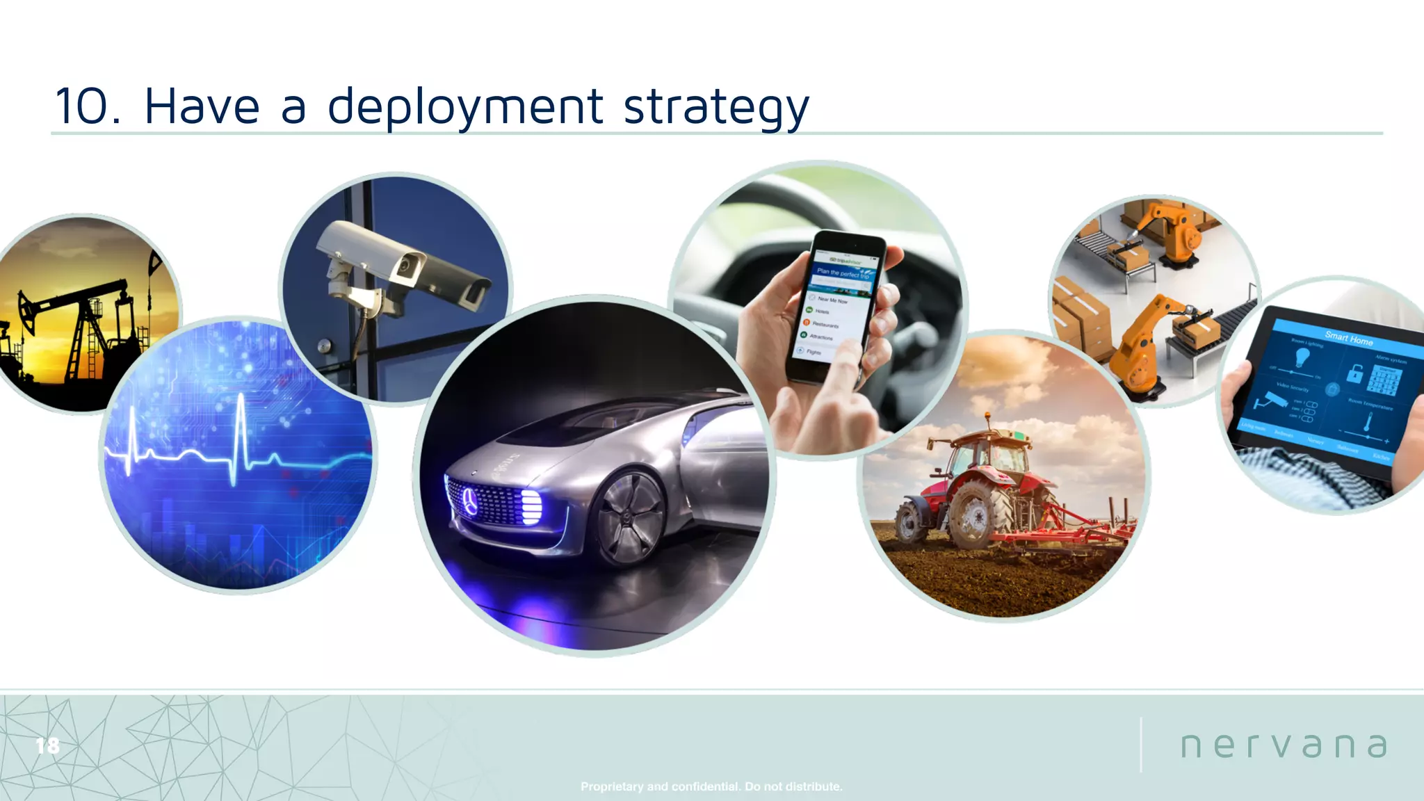 Proprietary and conﬁdential. Do not distribute.
10. Have a deployment strategy
18
 