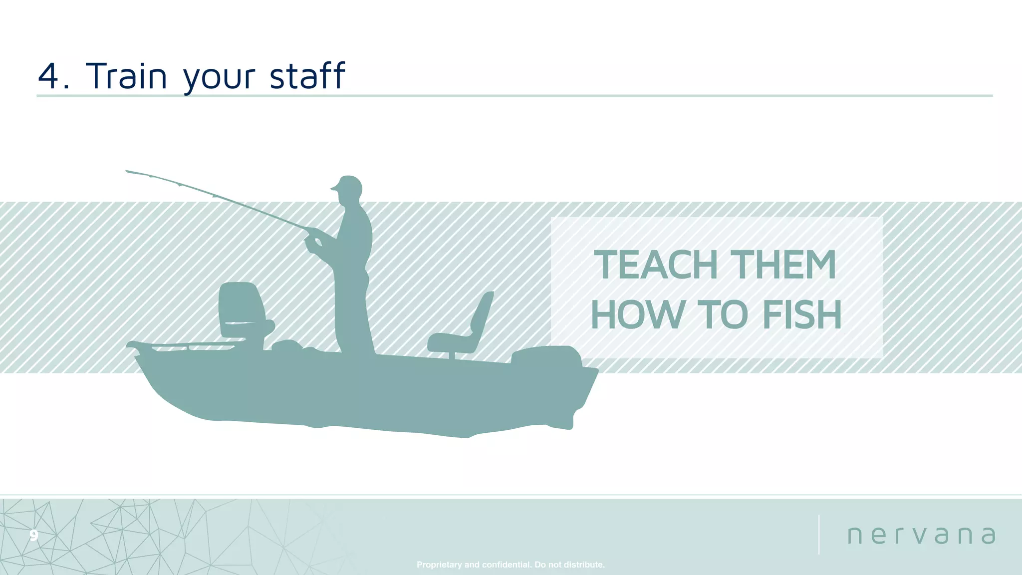 Proprietary and conﬁdential. Do not distribute.
4. Train your staff
9
TEACH THEM 
HOW TO FISH
 