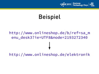 Beispiel
http://www.onlineshop.de/b/ref=sa_m
enu_desk3?ie=UTF8&node=2193272340
http://www.onlineshop.de/elektronik
 